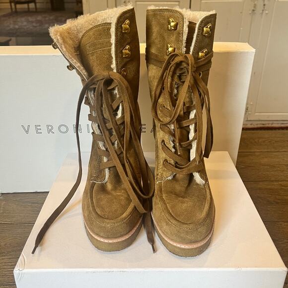 Veronica Beard Ananya Wedge Bootie Water Repellent Suede Hazelwood 9.5 - Picture 6 of 11